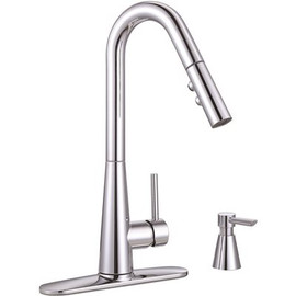 Premier Essen Single-Handle Pull-Down Sprayer Kitchen Faucet with Soap Dispenser in Chrome