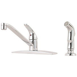 Pfister Pfirst Series Single-Handle Standard Kitchen Faucet with Side Sprayer in Polished Chrome