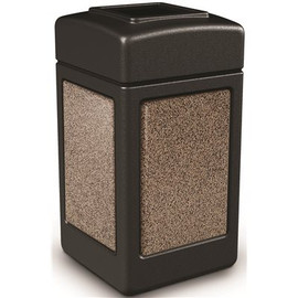StoneTec 42 Gal. Black/Riverstone Square Trash Can with Open Top Lid