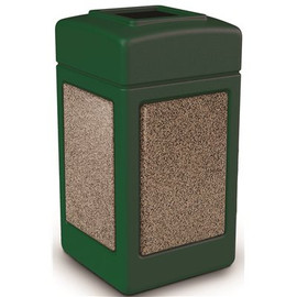 StoneTec 42 Gal. Forest Green with Riverstone Panel Square Trash Can with Open Top Lid