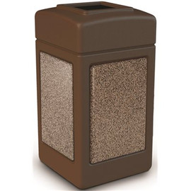 StoneTec 42 Gal. Brown/Riverstone Square Trash Can with Open Top Lid