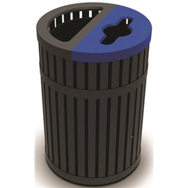 ArchTec Parkview 4, 45 Gal. Black Round Waste and Recycling Container with Split Black/Blue Lid