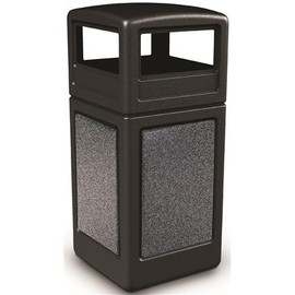 StoneTec 42 Gal. Black with Pepperstone Panels, Square Trash Can with Dome Lid