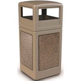 COMMERCIAL ZONE StoneTec 42 Gal. Beige/Riverstone Square Trash Can with Ashtray Lid