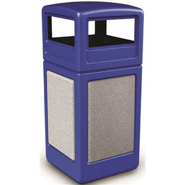 StoneTec 42 Gal. Blue with Ashtone Panels, Square Trash Can with Dome Lid