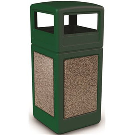 StoneTec 42 Gal. Forest Green with Riverstone Panels, Square Trash Can with Dome Lid