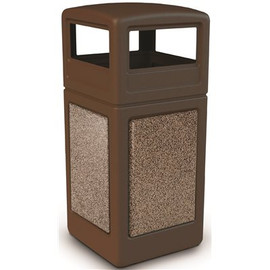 StoneTec 42 Gal. Brown with Riverstone Panels, Square Trash Can with Dome Lid