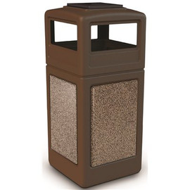 StoneTec 42 Gal. Brown/Riverstone Square Trash Can with Ashtray Lid