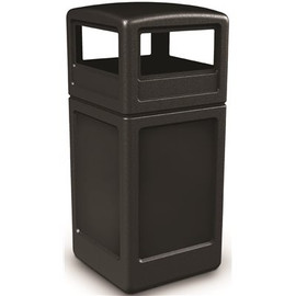 PolyTec 42 Gal. Black Square Trash Can with Dome-Lid