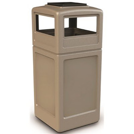 PolyTec 42 Gal. Beige Square Trash Can with Ashtray Lid