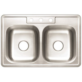 Premier Stainless Steel 33 in. 3-Hole Double Bowl Drop-In Kitchen Sink with Brush