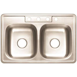 Premier Drop-In Stainless Steel Kitchen Sink 33 in. 4-Hole Double Bowl Kitchen Sink with Brush Finish