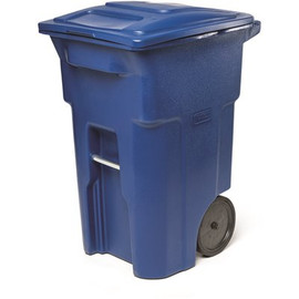 Toter 64 Gal. Blue Outdoor Trash Can with Quiet Wheels and Lid