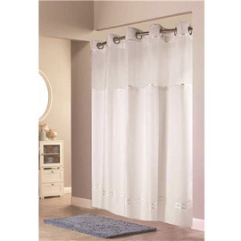 Hookless Escape 71 in. x 74 in. White with White Stripe Shower Curtain with Snap In Liner (12 per Case)