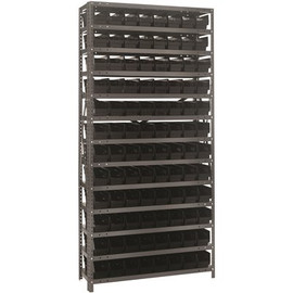 Economy 4 in. Shelf Bin 12 in. x 36 in. x 75 in. 13-Tier Shelving System Complete with QSB101 Black Bins