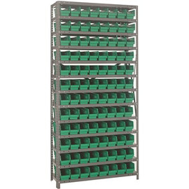 Economy 4 in. Shelf Bin 12 in. x 36 in. x 75 in. 13-Tier Shelving System Complete with QSB101 Green Bins