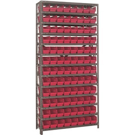 Economy 4 in. Shelf Bin 12 in. x 36 in. x 75 in. 13-Tier Shelving System Complete with QSB101 Red Bins