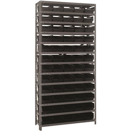 1275-101BK Economy 4 in Shelf Bin 12 in. x 36 in. x 75 in. 13 Tier Shelving System- Complete with QSB102 Black Bins