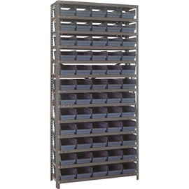 1275-101BL Economy 4 in. Shelf Bin 12 in. x 36 in. x 75 in. 13-Tier Shelving System Complete with QSB102 Blue Bins