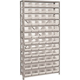 1275-101CL Economy 4 in. Shelf Bin 12 in. x 36 in. x 75 in. 13-Tier Shelving System Complete with QSB102 Clear Bins