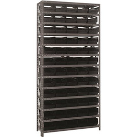 Economy 4 in. Shelf Bin 18 in. x 36 in. x 75 in. 13-Tier Shelving System Complete with QSB104 Black Bins