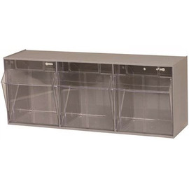 Quantum Storage Systems Clear Tip Out Bin- 3 Compartments Small Part Organizer Gray