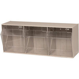 Quantum Storage Systems 23.63 in. Clear Tip Out Bin 3-Compartments Small Part Organizer, Ivory