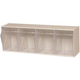 Quantum Storage Systems Clear Tip Out Bin- 4 Compartments Small Part Organizer White