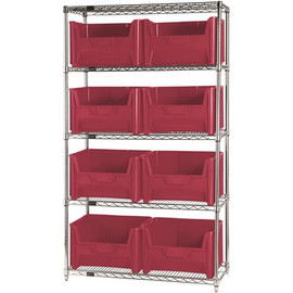Quantum Storage Systems 18 in. x 42 in. x 74 in. Giant Stack Container Wire Shelving System 5-Tier in Red