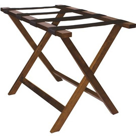 Hospitality 1 Source Walnut Finish Deluxe Wooden Luggage Rack with Black Straps (4 per Case)