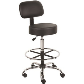 BOSS Office Products 25 in. Width Big and Tall Black/Chrome Faux Leather Office Stool with Swivel Seat