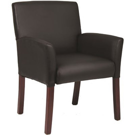 BOSS Office Products Black Contemporary Guest Chair Mahogany Finish Legs