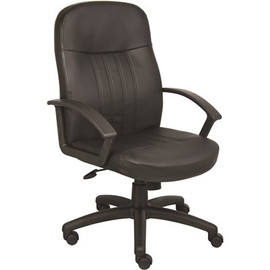BOSS Office Products Mid-Back Executive Black Leather Desk Chair with Pneumatic Lift