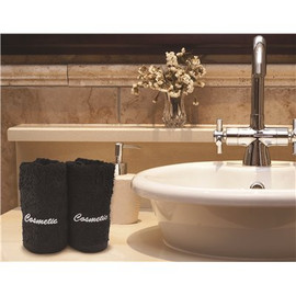 12 in. x 12 in., 1.25 lbs. Black Towel with Embroidered "Cosmetic" White Lettering (300 per Case)