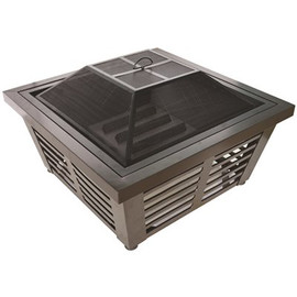 Pleasant Hearth Hudson 34 in. x 23 in. Square Steel Wood Fire Pit in Wenge with Cover