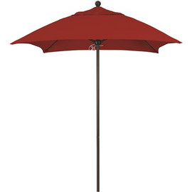6 ft. Square Bronze Aluminum Commercial Market Patio Umbrella with Fiberglass Ribs and Push Lift in Jockey Red Sunbrella