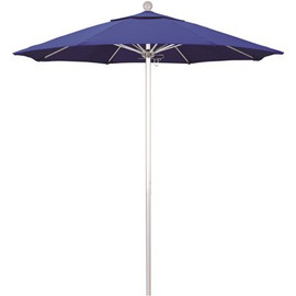 7.5 ft. Silver Aluminum Commercial Market Patio Umbrella with Fiberglass Ribs and Push Lift in Pacific Blue Sunbrella