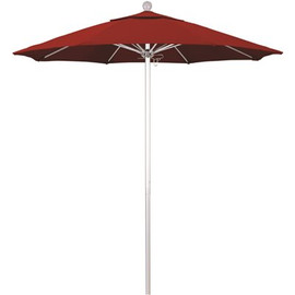 7.5 ft. Silver Aluminum Commercial Market Patio Umbrella with Fiberglass Ribs and Push Lift in Jockey Red Sunbrella