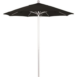 7.5 ft. Silver Aluminum Commercial Market Patio Umbrella with Fiberglass Ribs and Push Lift in Black Sunbrella