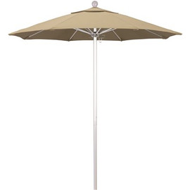 7.5 ft. Silver Aluminum Commercial Market Patio Umbrella with Fiberglass Ribs and Push Lift in Antique Beige Sunbrella