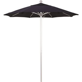 7.5 ft. Silver Aluminum Commercial Market Patio Umbrella with Fiberglass Ribs and Push Lift in Navy Blue Sunbrella