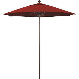 7.5 ft. Bronze Aluminum Commercial Market Patio Umbrella with Fiberglass Ribs and Push Lift in Jockey Red Sunbrella