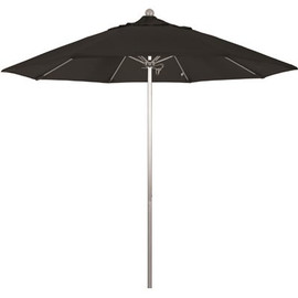 9 ft. Silver Aluminum Commercial Market Patio Umbrella with Fiberglass Ribs and Push Lift in Black Sunbrella
