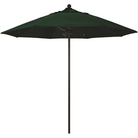 9 ft. Bronze Aluminum Commercial Market Patio Umbrella with Fiberglass Ribs and Push Lift in Forest Green Sunbrella