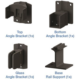 PEAK AquatinePLUS 0.25 in. x 45 in. x 4 ft. Black Aluminum Pool Fence Rail Glass Angle Bracket Kit