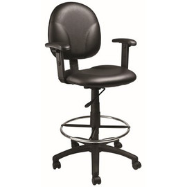 BOSS Office Products Black Antimicrobial Vinyl Cushions Chrome Footring Adjustment Arms Pneumatic Lift Drafting Chair