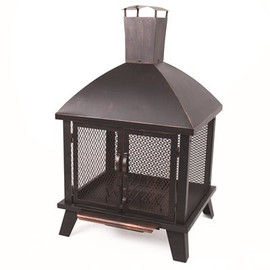 Pleasant Hearth Stratford 22 in. x 43 in. Rectangle Steel Wood Firehouse in Rubbed Bronze with Wood Grate