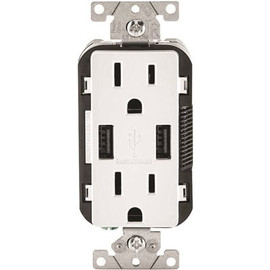 Leviton 15 Amp Decora Combination Tamper Resistant Duplex Outlet and USB Charger, White (3-Pack)