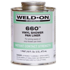 Weld-On 660 PVC Shower Pan Liner Solvent Cement, Clear, Low VOC, Regular Bodied, Fast Drying, 1 Pint (16 Fl. Oz.)