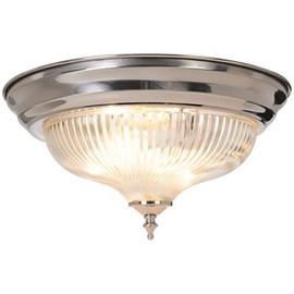 Monument 2-Light Brushed Nickel Flushmount with Clear Ribbed Swirl Glass